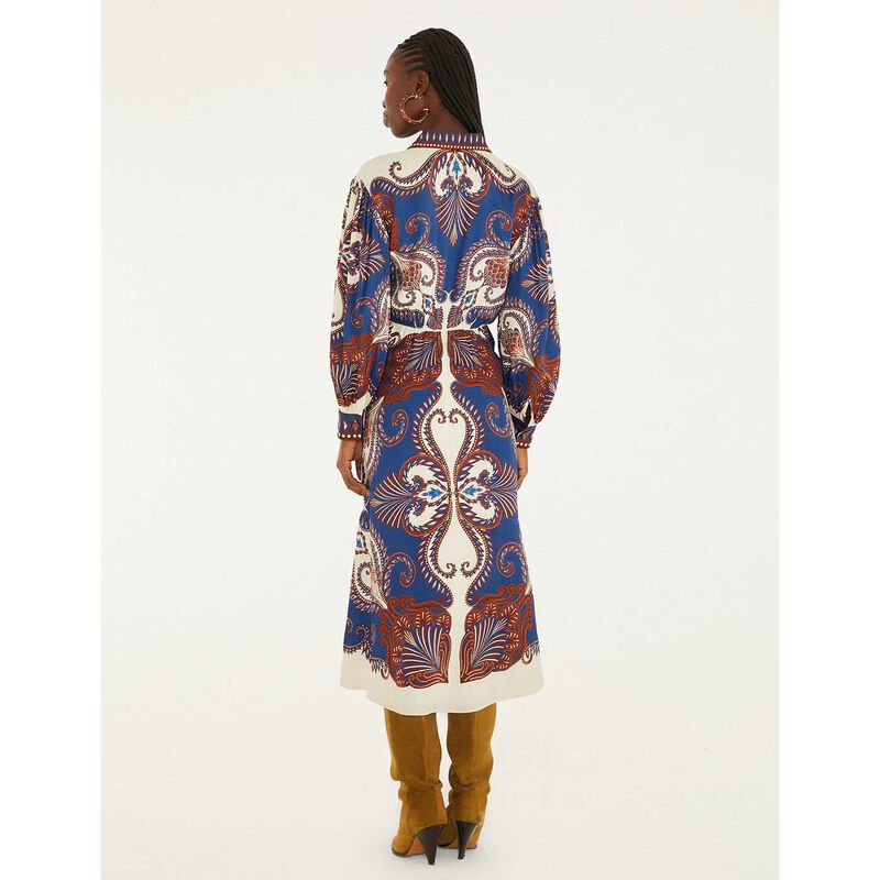 FARM Rio Arabesque Scarf Blue Midi Dress image number 1